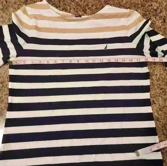 Nautica Cropped Sleeve Striped Button Detail Shirt - Picture 9 of 11